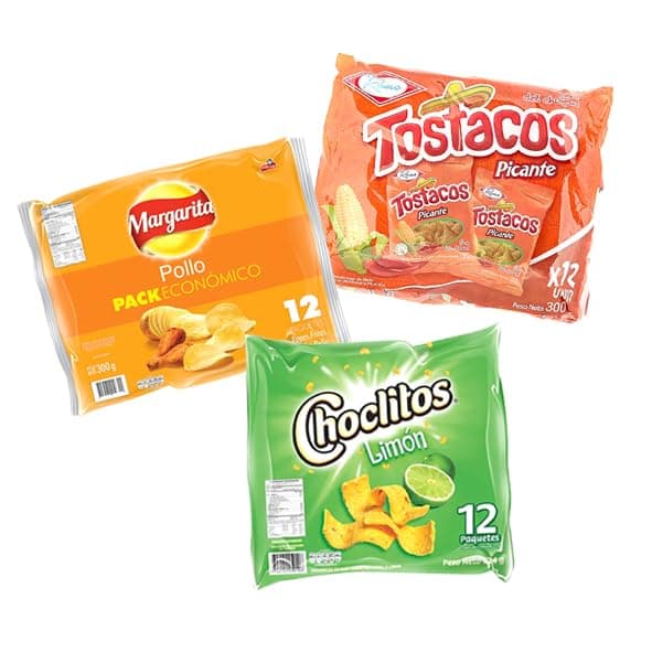 Colombian Snacks Party Pack 12 each Papa Pollo,Tostacos, Choclitos, Surtidos, Fiesta Pack 3, Party Pack 3, Hecho en Colombia, Made in Colombia. Assorted Snacks, Assorted Chips.