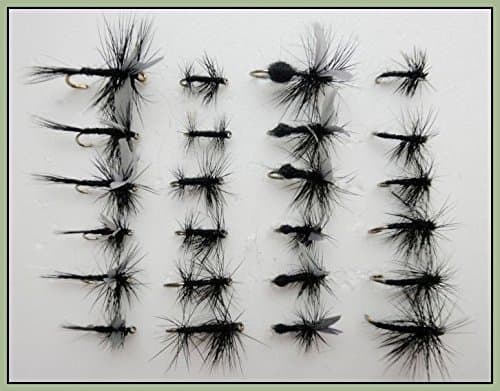 Dry Trout Flies, 24 black Spider,Gnats, Midge & Ant, For Fly Fishing Choice