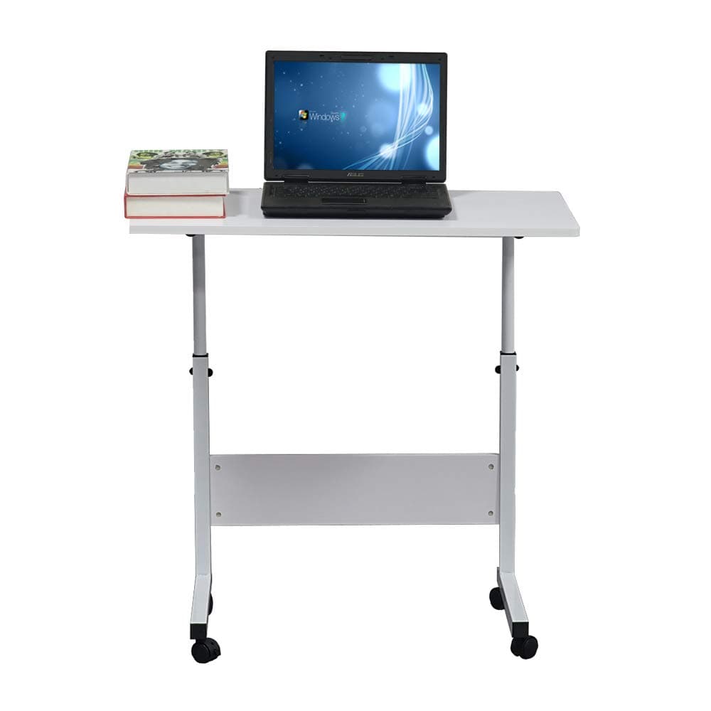 Side Table,Rolling Lap Desk Tray Stand Desktop Computer Table Adjustable Lazy Table Dining Table u Shaped Desk Breakfast TV Tray for Bed Sofa White