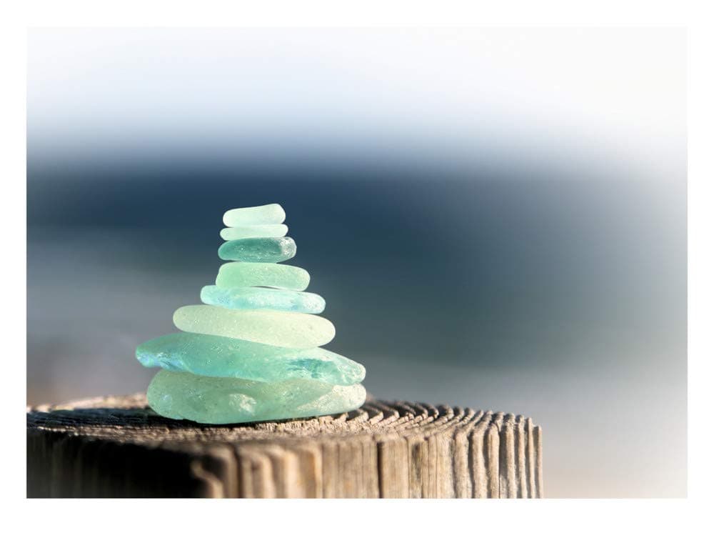 Cairn Photo Print- Aqua Beach Glass, Macro Photography
