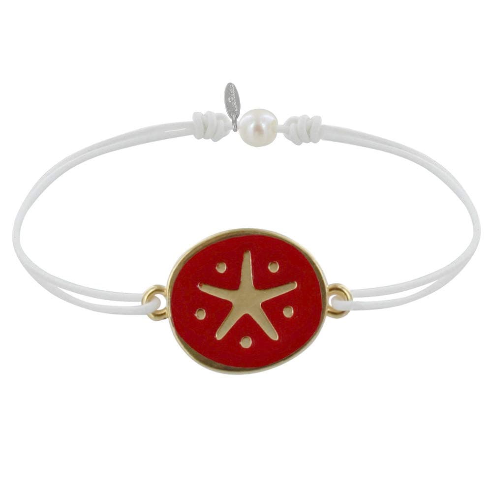 Schmuck Les Poulettes - Bracelet links brass star medal red enamel