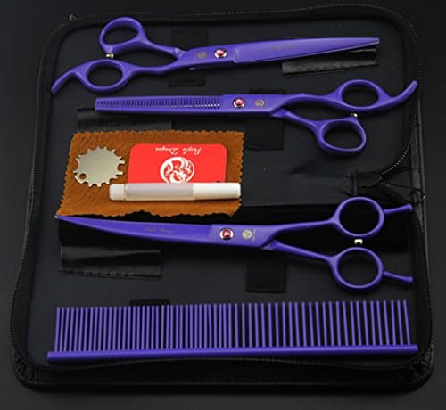 7.0 Inch Pet Grooming Scissors Curved Cutting Thinning Shears with Bag Purple