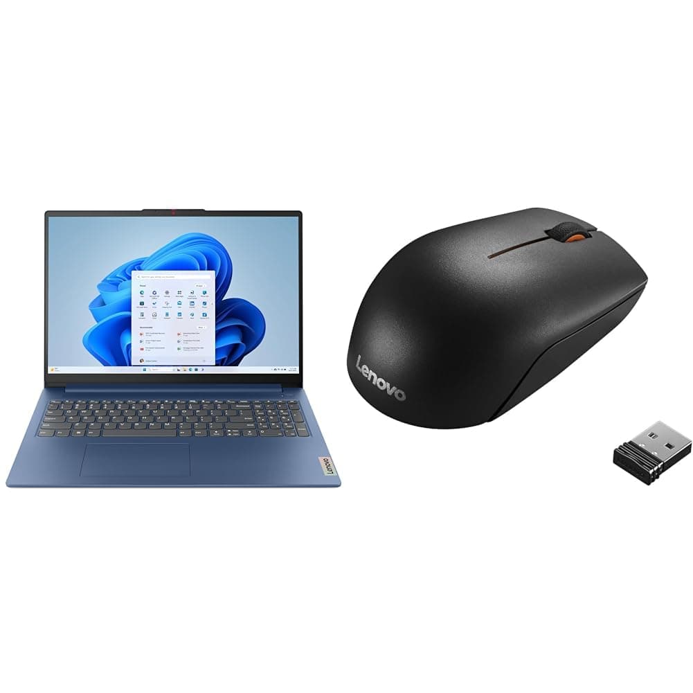 LenovoIdeaPad Slim 3 | 15 inch Full HD Laptop | Intel Core i3-N305 | 8GB RAM | 256GB SSD| Windows 11 Home in S mode | Abyss Blue & 300 Wireless Compact Mouse - Black