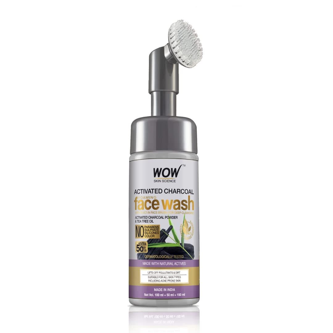 WOW Skin Science Charcoal Foaming Face Wash with Built-In Face Brush for deep cleansing - No Parabens, Sulphate, Silicones & Color - 100mL