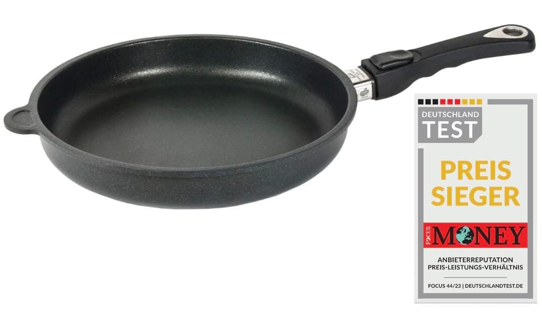 AMT GastrogussLotan® AMZN-528-Z20B Frying Pan Diameter 28 cm Height 5 cm Removable Handle Not Suitable for Induction Cookers Non-Stick Coating Cast Aluminium