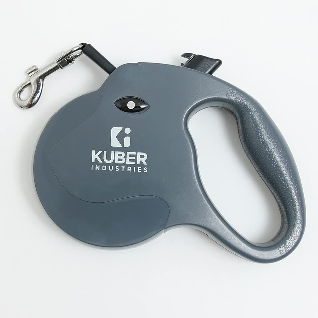 Kuber Industries Retractable Dog for Walking Jogging Training Leash for Small & Medium Dogs with Polyester Tape with Hand Grip and One Button Brake & Lock - Grey