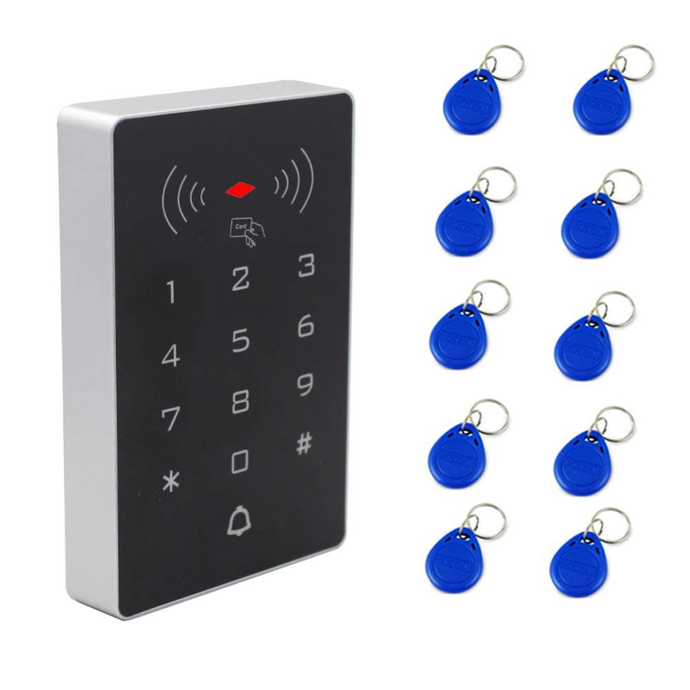 BSTUOKEYSecurity Access Control Keypad 125Khz RFID Keypad Door Access Control System kit 2000 Users Wiegand 26-bit Input Output Proximity RFID Card Reader Gate Opener Digital Keypad with 10 Keychain