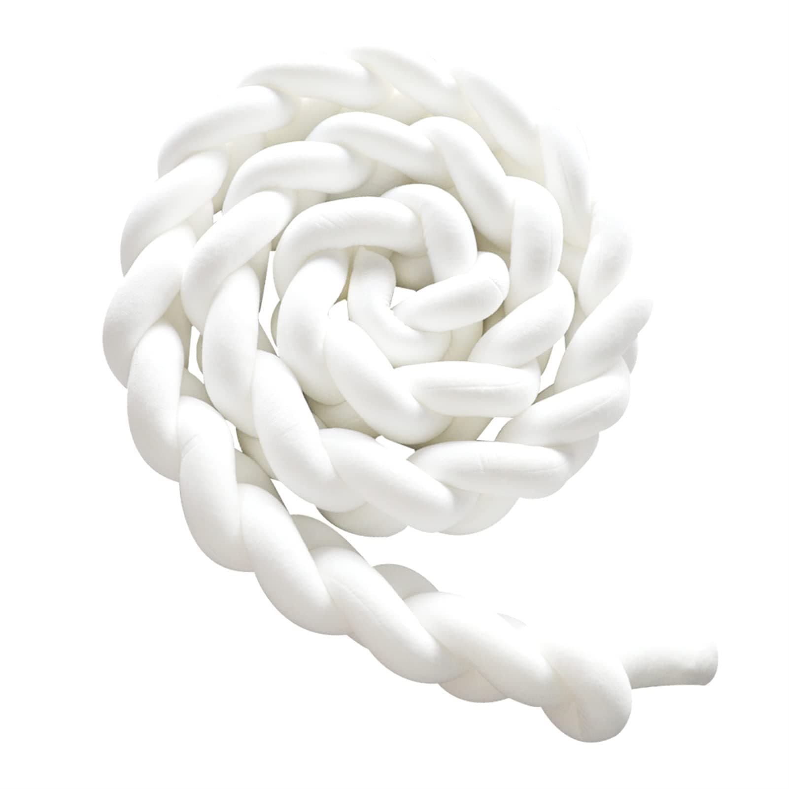 Braided Crib Bumper,3Strands Baby Cot Bumper Baby Head Guard Bumper Knot Braid Decorative Pillow Cushion Bed Rails Anti-Collision Pillow for Newborns Baby Kids With (White,3m/118in)