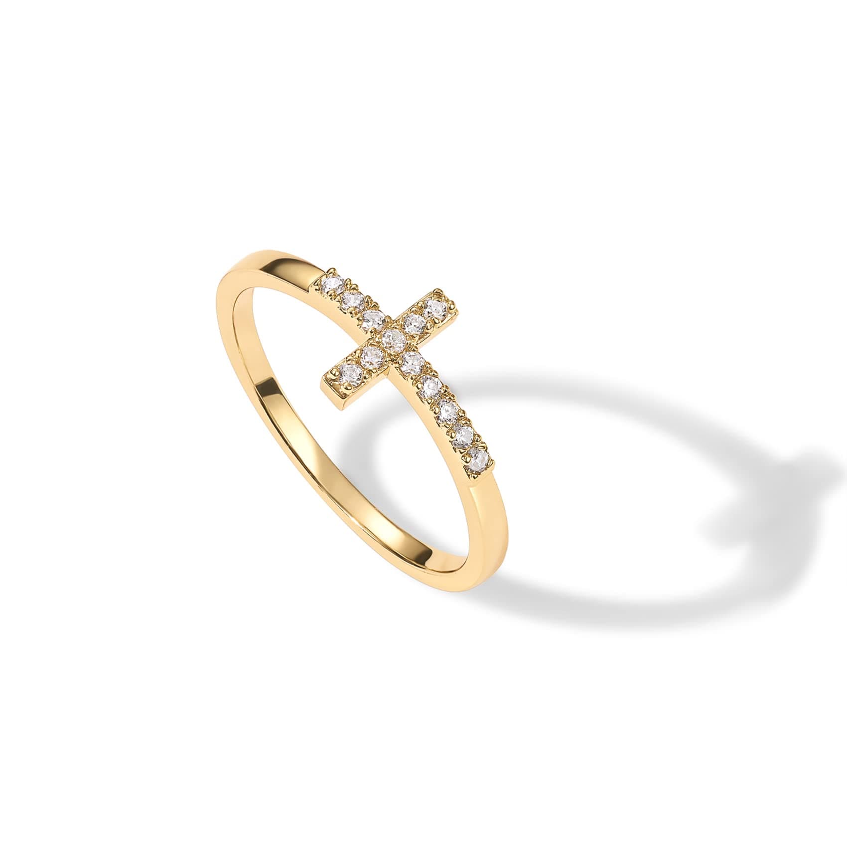 14K Gold Plated Cubic Zirconia Cross Ring for Women - Eternity Promise Ring for Her - Infinity Religious Wedding Band