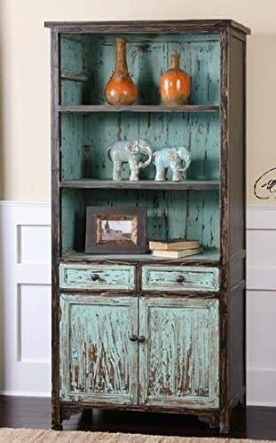 Diva At Home 72" Eco-Friendly Distressed Robin's Egg Blue Fir Vintage-Style Wooden Bookcase Cabinet