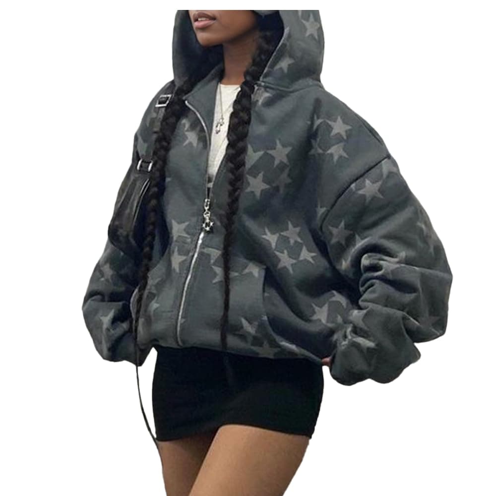 Sumleno Fairy Grunge Clothes Alt Emo Clothing Y2k Zip Up Hoodie Oversized Hooded Sweatshirt Harajuku Aesthetic Jacket