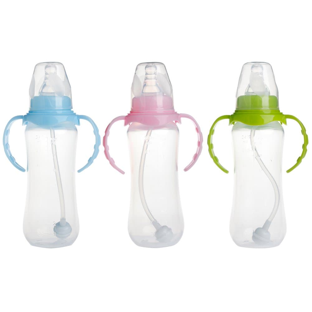 Poity Standard Mouth Baby Infant Kids Automatic Pipette Straw Pacifier Nipple Milk Feeding Bottle/Non Slip Handle & Cup Cover 19×5cm/7.48" 1.97"