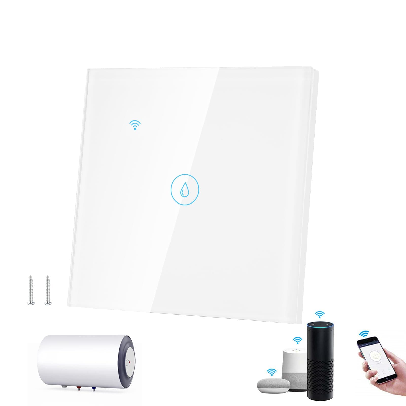 Immersion Heater Timer, 40A 8000W Smart Water Heater Switch WiFi Wall Touch Boiler Switch Compatible with Alexa & Google Assistant Smart Life APP