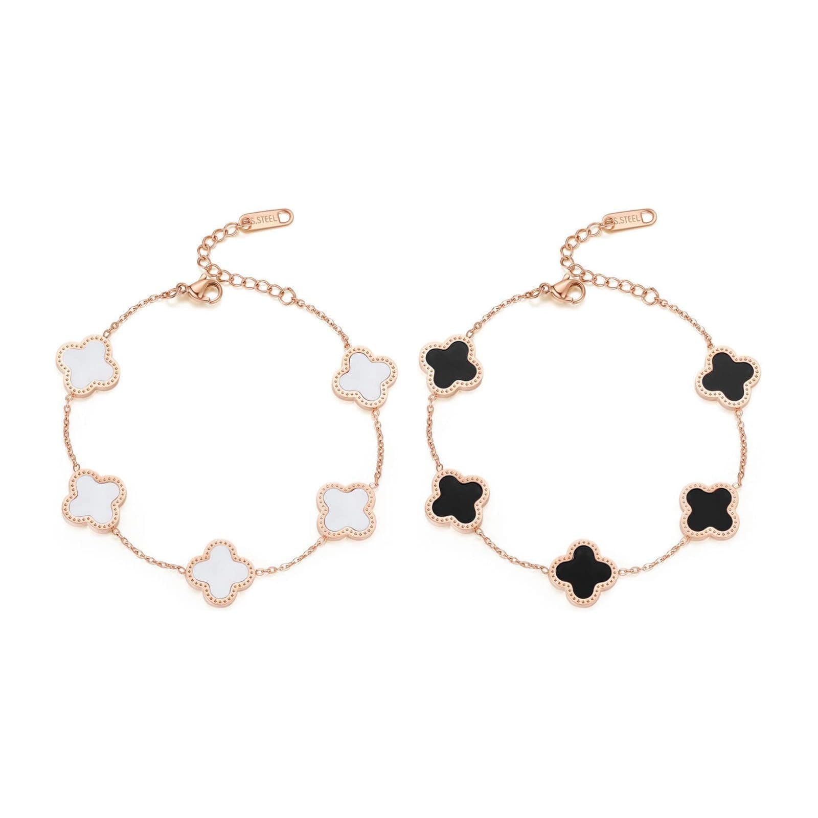 XOPOZON2PCS Four-Leaf Clover Bracelet, Women's Titanium Steel Bracelet, Exquisite Enamel Jewelry, Simple Design Style, Lucky Symbol, Jewelry Suitable for Girls and Ladies (Black+White)