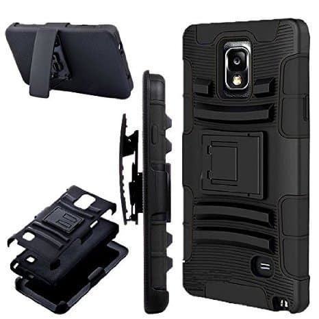 (TM) Samsung Galaxy Note 4 Titan Dual Layer Black Hard Shell Case Cover Holster Pack for Samsung Galaxy Note 4 with Kickstand and Locking Swivel Belt Clip for Galaxy Note 4 by Zone Shop