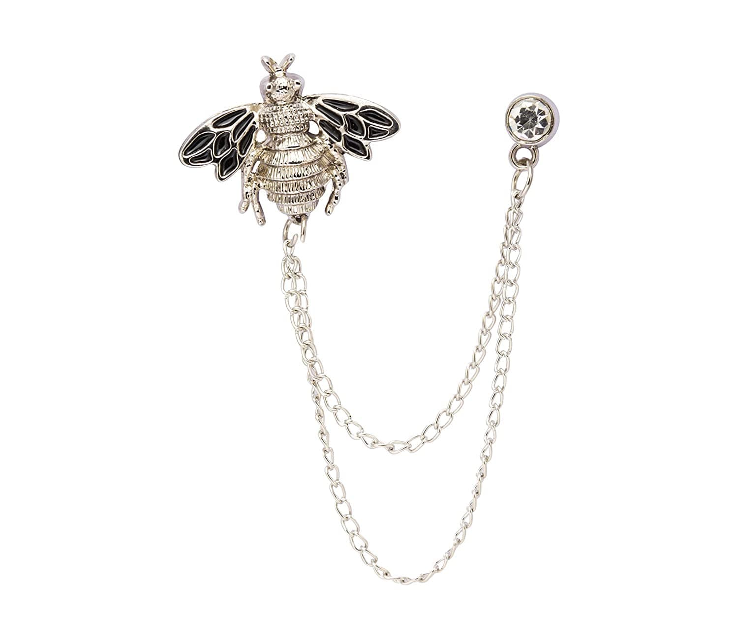 Knighthood Men's Bee With Hanging Chain Brooch Lapel Pin Silver
