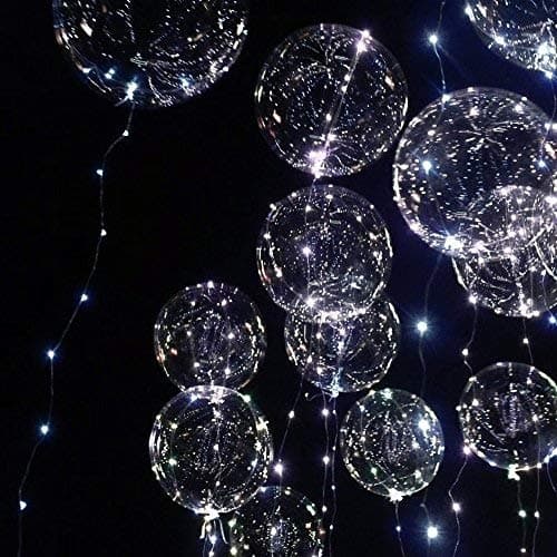 18 inch Multicolor LED Balloons with String Lights. Prime Quality Transparent Glow Balloons. Bobo Balloon Decorations for Parties, Birthdays, Bridal Showers & Weddings. (White, 10 Pack)