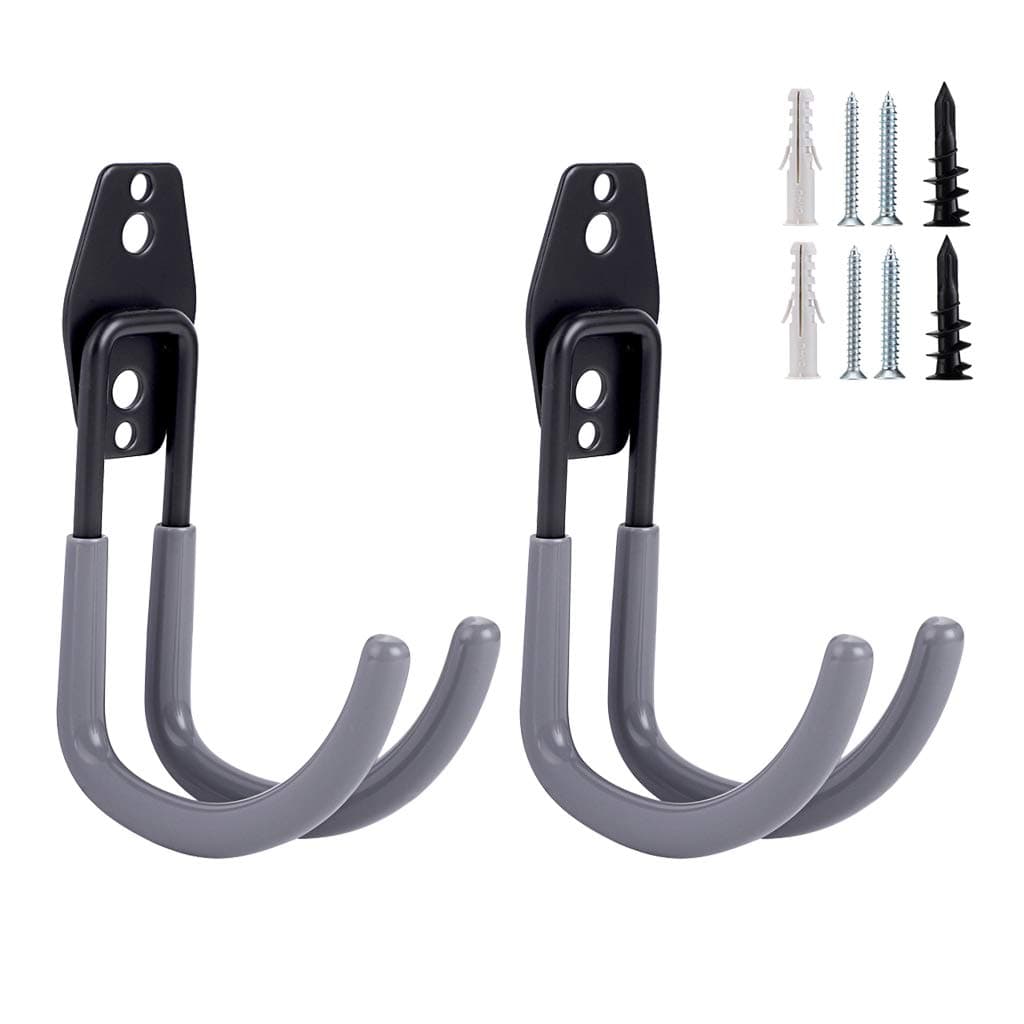 JUXYES Pack of 2 Wall Mounted Garden Hose Holder, Heavy Duty Water Hose Storage Organizer Pipe Reel Holder Hanger, Car Hose and Cord Hanger Bracket Bracing with Screws and Expansion Bolt (Gray)