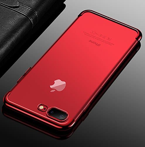 CAFELE Transparent Ultra Thin Soft TPU Case For iPhone 7 Plus/iPhone 8 Plus Luxury Plating Silicone Case For iPhone 7 Plus/iPhone 8 Plus Cases Cover (red, iphone 7 plus/iphone 8 plus)