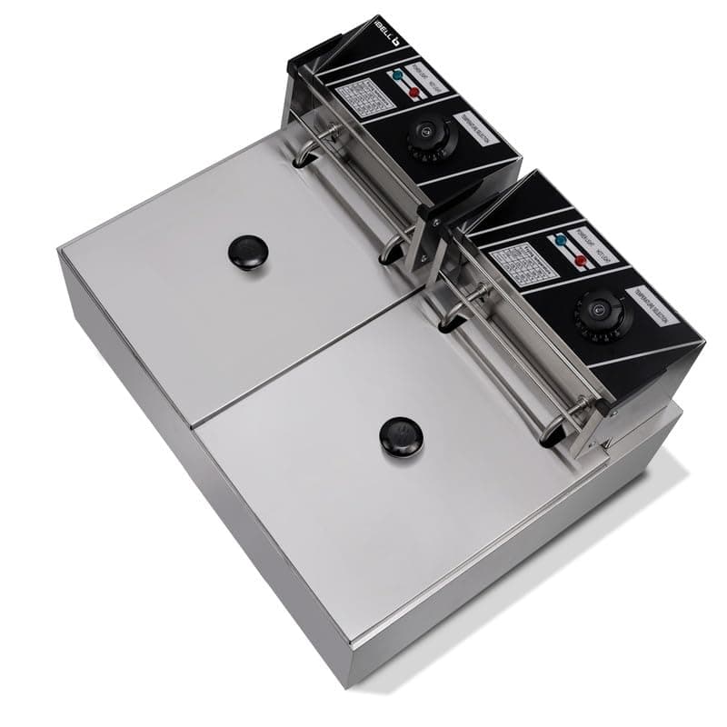 DF620P Deep Fryer Electric 12 Litre Stainless Steel 2500W, Double Tank/Basket, Variable Temperature Control, Silver