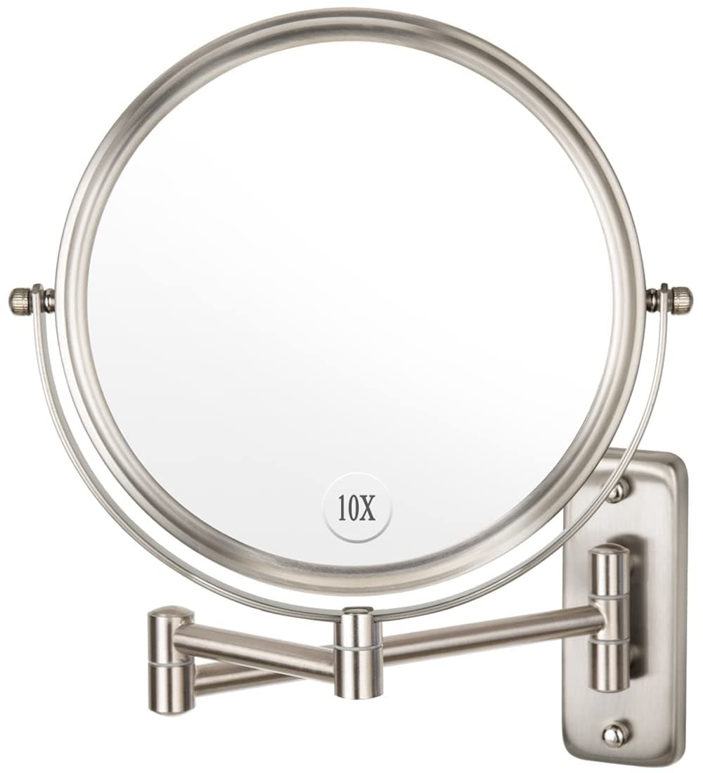 Wall Mounted Makeup Mirror - 1X/10X Magnifying Mirror Double Sided, 8 Inch Extendable Bathroom Mirror, Nickel Finish