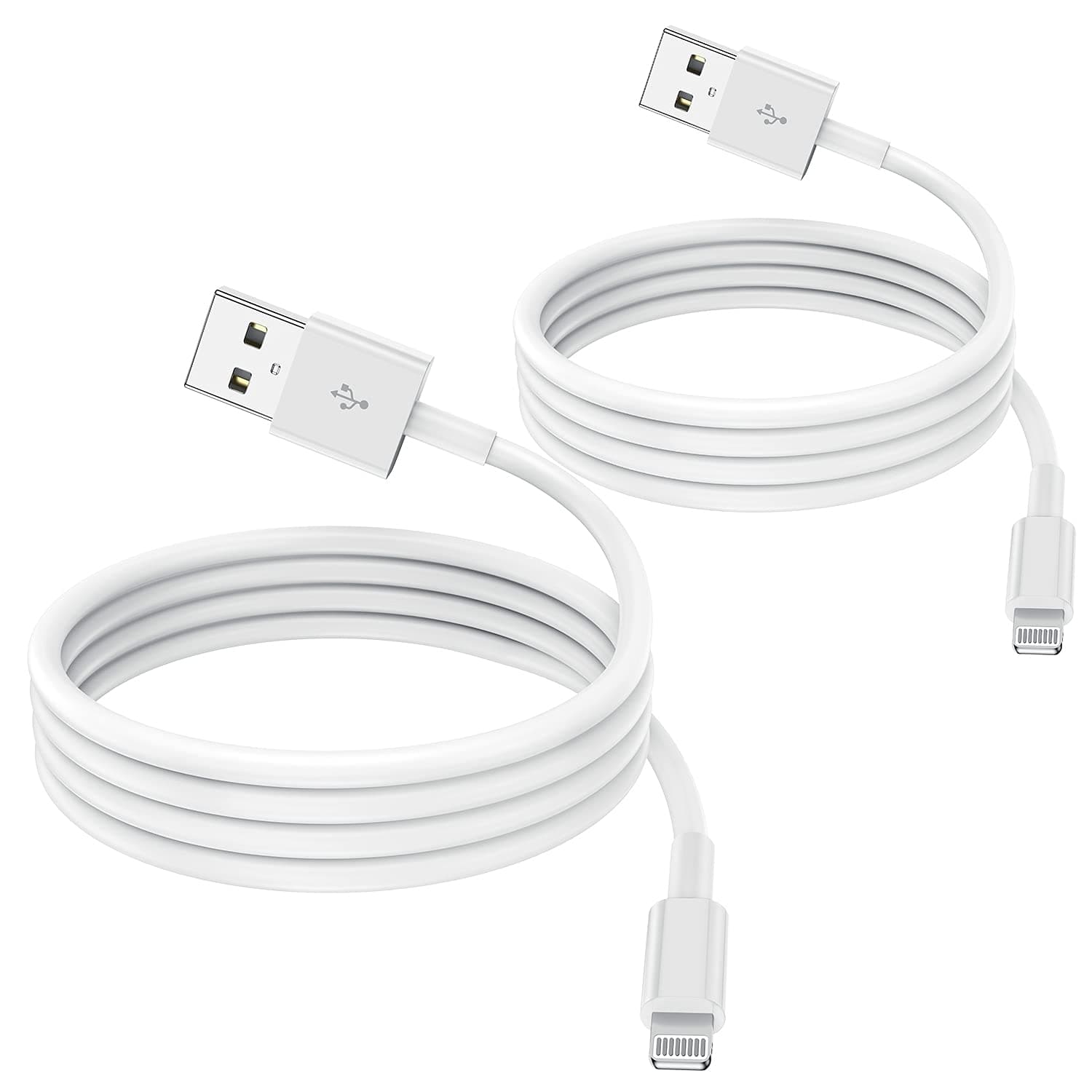 2 Pack Apple MFi Certified iPhone Charger Cable 1m, Lightning to USB Cord 2.4A Fast Charging Phone Short Cables for iPhone13/12/12 mini/ 11/11Pro/Max/X/XS/XR/XS Max/8/7/6/iPad, White