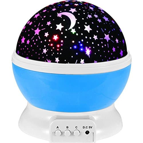 Moon Star Projector 360 Degree Rotation Night Projection Baby Night Light Lamp Sun And Star Lighting Lamp 4 LED Bulbs Romantic Pink Purple Blue (Blue)
