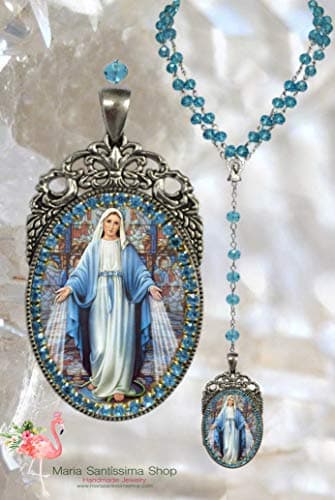 Our Lady Mary Mediatrix of All-Grace Rosary - Handmade Miraculous Medal Christian Religious Jewelry Medal Pendant Nossa Senhora das Graças