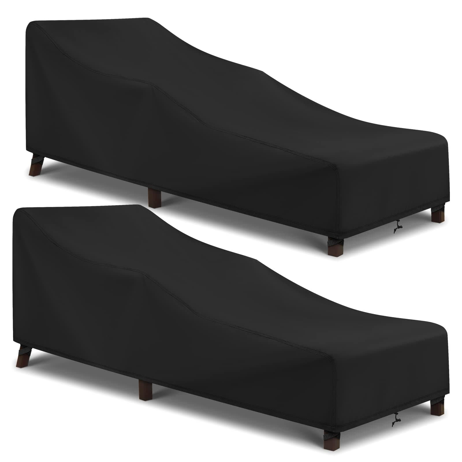 Arcedo Patio Chaise Lounge Cover Waterproof, 2 Pack of Pool Lounge Chair Covers for Outside Stackable Cushions and Outdoor Furniture, 80" x 30" x 26" H, Black