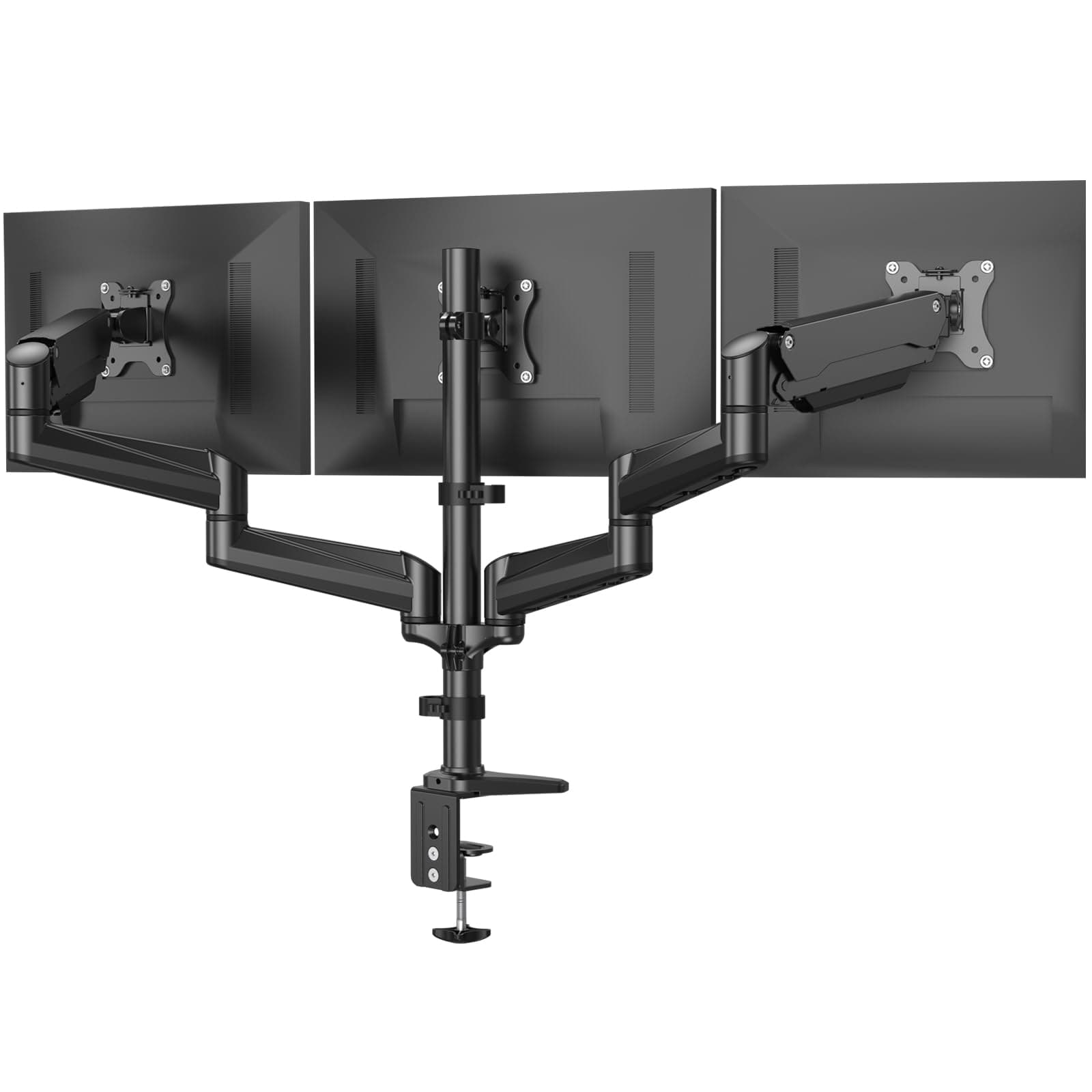 HUANUO Triple Monitor Stand Desk Mount for 17-32 Inch Screens, Adjustable Arms With Tilt, Swivel, 2 Mounting Bases, Each Arm Holds up to 8KG, VESA 75x75 100x100 Gaming