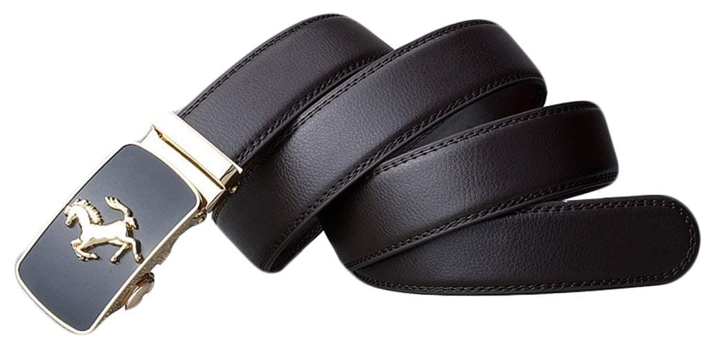 QHA Mens Ratchet Belt Prancing Horse Automatic Buckle Waist Strap Q5083