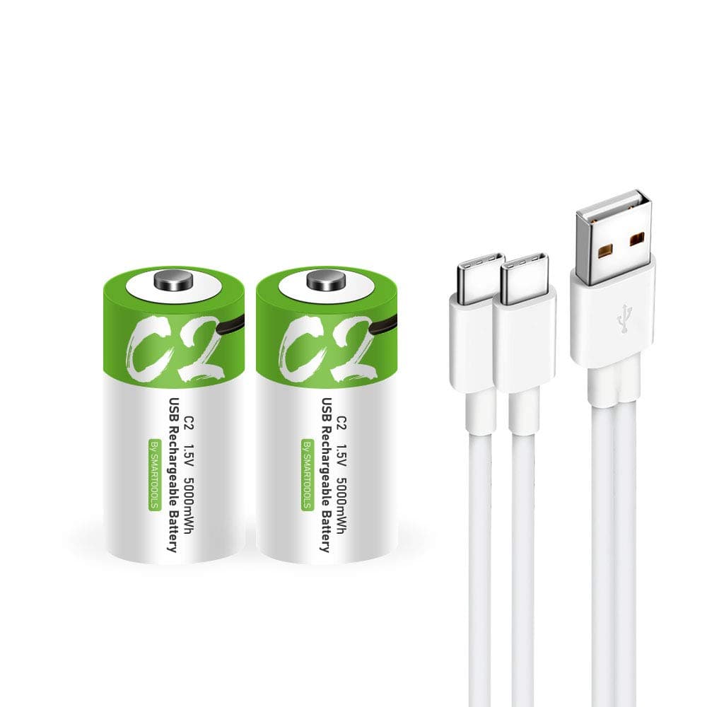 – USB C Lithium ion Rechargeable Battery, High Capacity 1.5V 5000mWh Rechargeable C Battery, 2.5 H Fast Charge, 1200 Cycle with Type C Port Cable, Constant Output,2-Pack