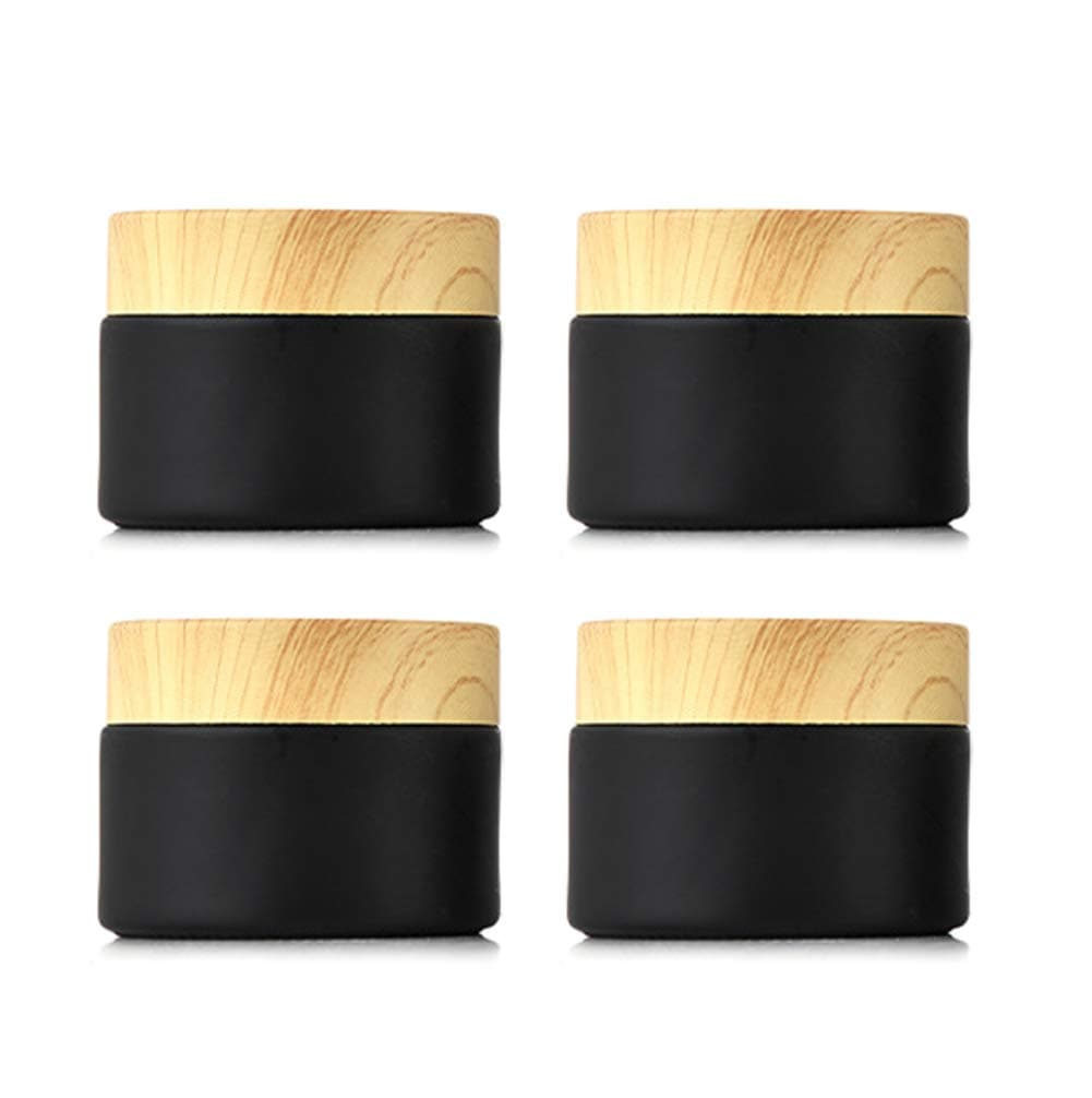 4 Pack 30 Gram Black Frosted Glass Cream Jar,Empty Sample Makeup Cosmetics Container Jar Pot With Seal Inner Liner for Face Cream,Lotion,Eye Shadow-FREE 4 Plastic Pick Stick