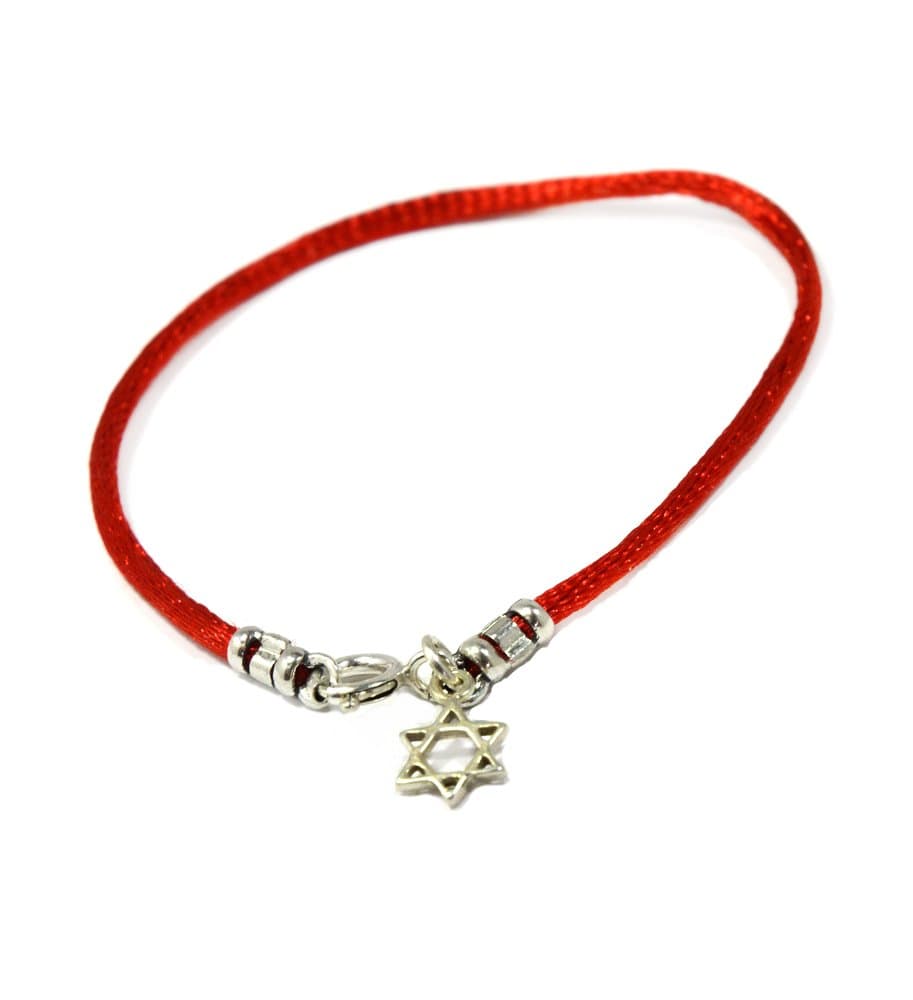 MIZZE Made for LuckSterling Silver Star of David on Red Silk String Bracelet for Men - 20 CM Red String Bracelet for Protection - Star Charm Jewellery Gift for Men