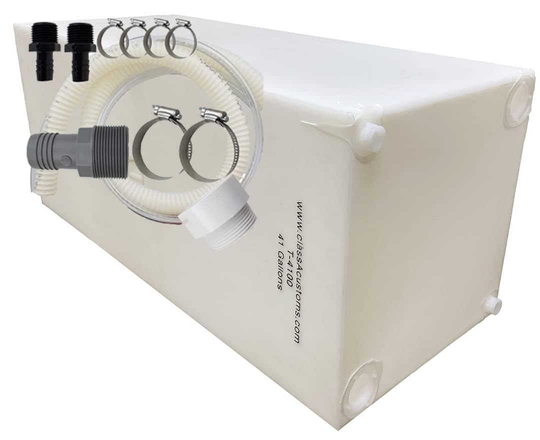 Class A Customs | T-4100-BPK | One (1) RV Fresh Water 41 Gallon Tank, Grey Water | Made in The U.S.A. | RV Concession Food Truck and Camper | Basic Plumbing Kit Included