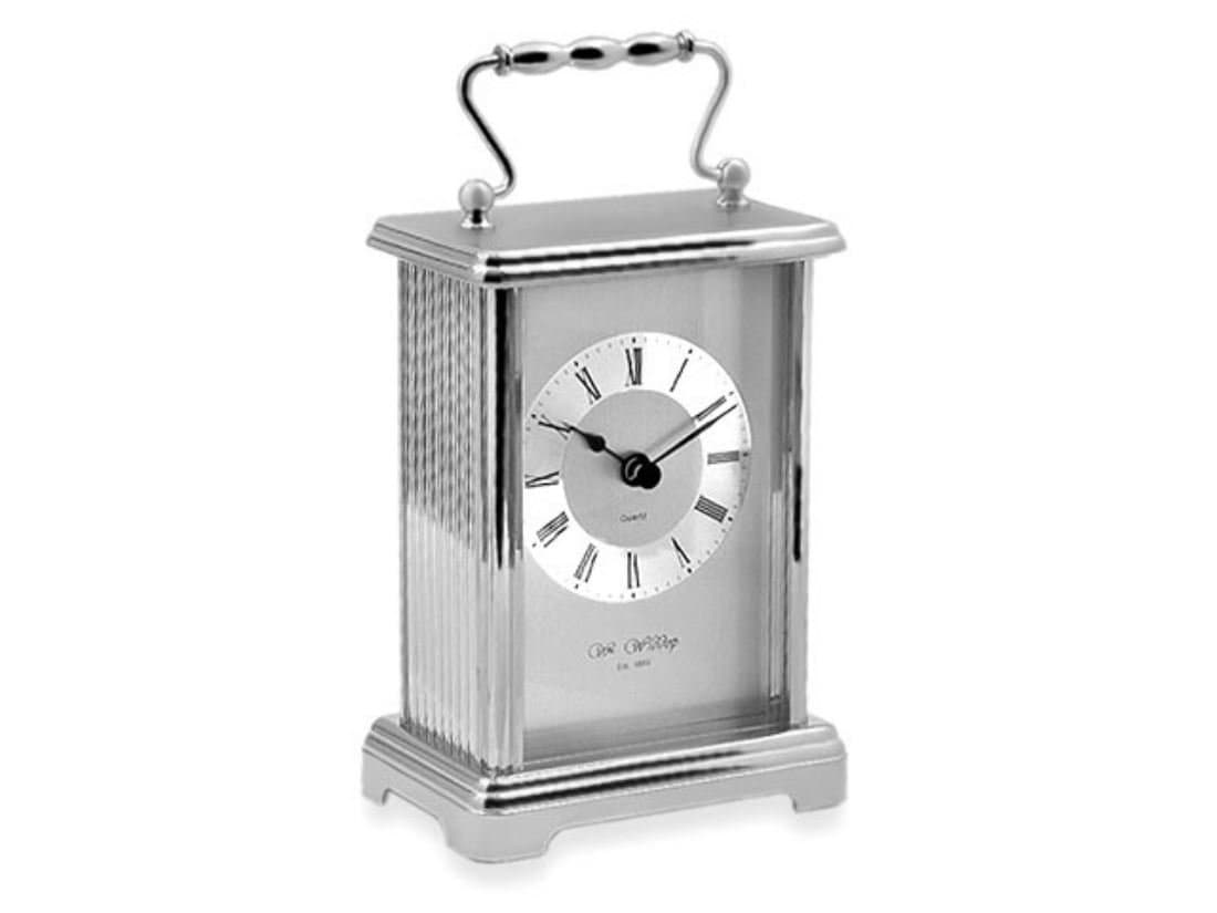 Widdop and Co William Silver Finish White Dial Black Roman Numerals Carriage Clock