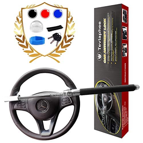 Tevlaphee Steering Wheel Lock For Cars,Wheel Lock,Vehicle Anti-Theft Lock,Adjustable Length Clamp Double Hook Universal Fit Emergency Hammer Window Breaker Self Defense Heavy Duty Secure