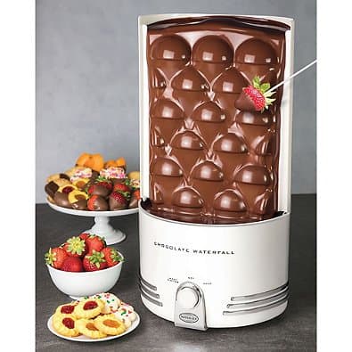 Nostalgia Electrics Auger-Style Chocolate Waterfall with Heated Base and Turn-dial Controls Perfect to Dip Cakes, Fruits and Marshmallows