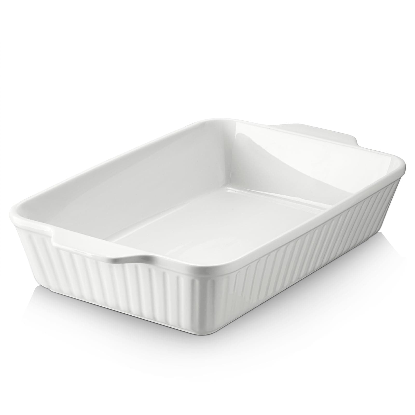 DOWAN Casserole Dish, 9x13 Ceramic Baking Dish, Large Lasagna Pan Deep for Oven, 4.2 Quarts Baking Pan with Handles, Oven Safe and Durable Bakeware for Lasagna, Home Decor, Wedding Gift, Soft White