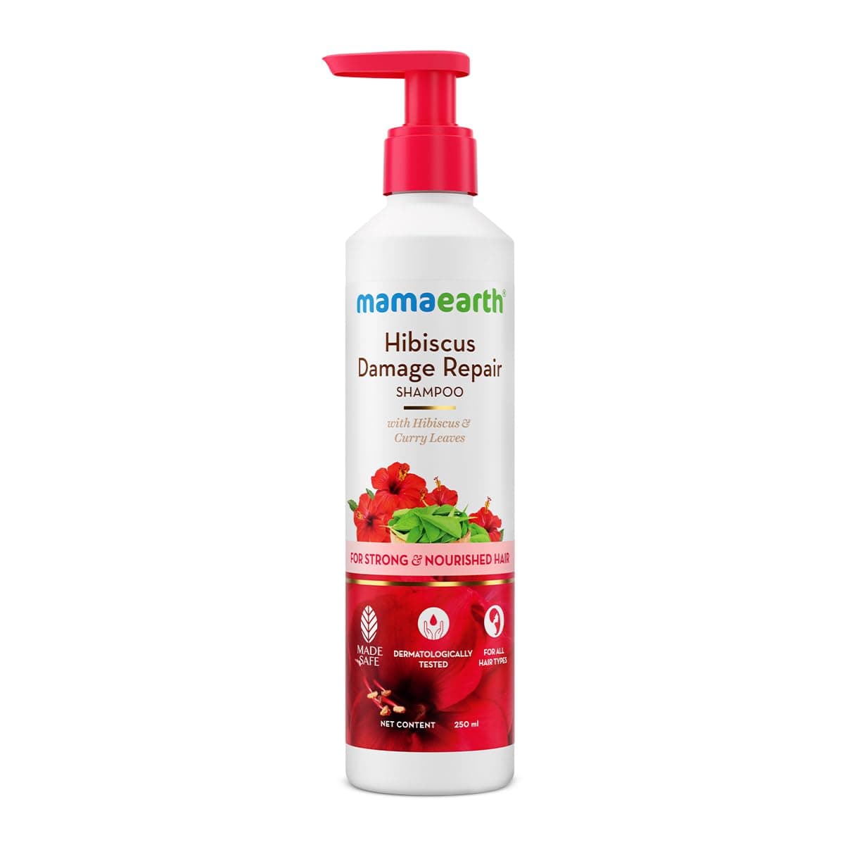 Hibiscus Damage Repair Shampoo With Hibiscus & Curry Leaves for Strong & Nourished Hair - 250ml | For Dry & Frizzy Hair | For Smoother, Shinier Hair | Suitable For All Hair Types