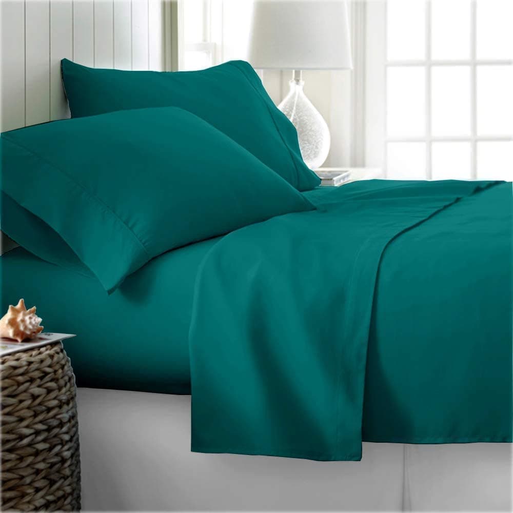 LaxLinen California King Sheet Set Teal Solid- 4 Pc 100% Egyptian Cotton Adjustable Bed Sheets-All Around Elastic Fits up to 11" inches deep Pockets- 600 TC (California King- 72" X 84")