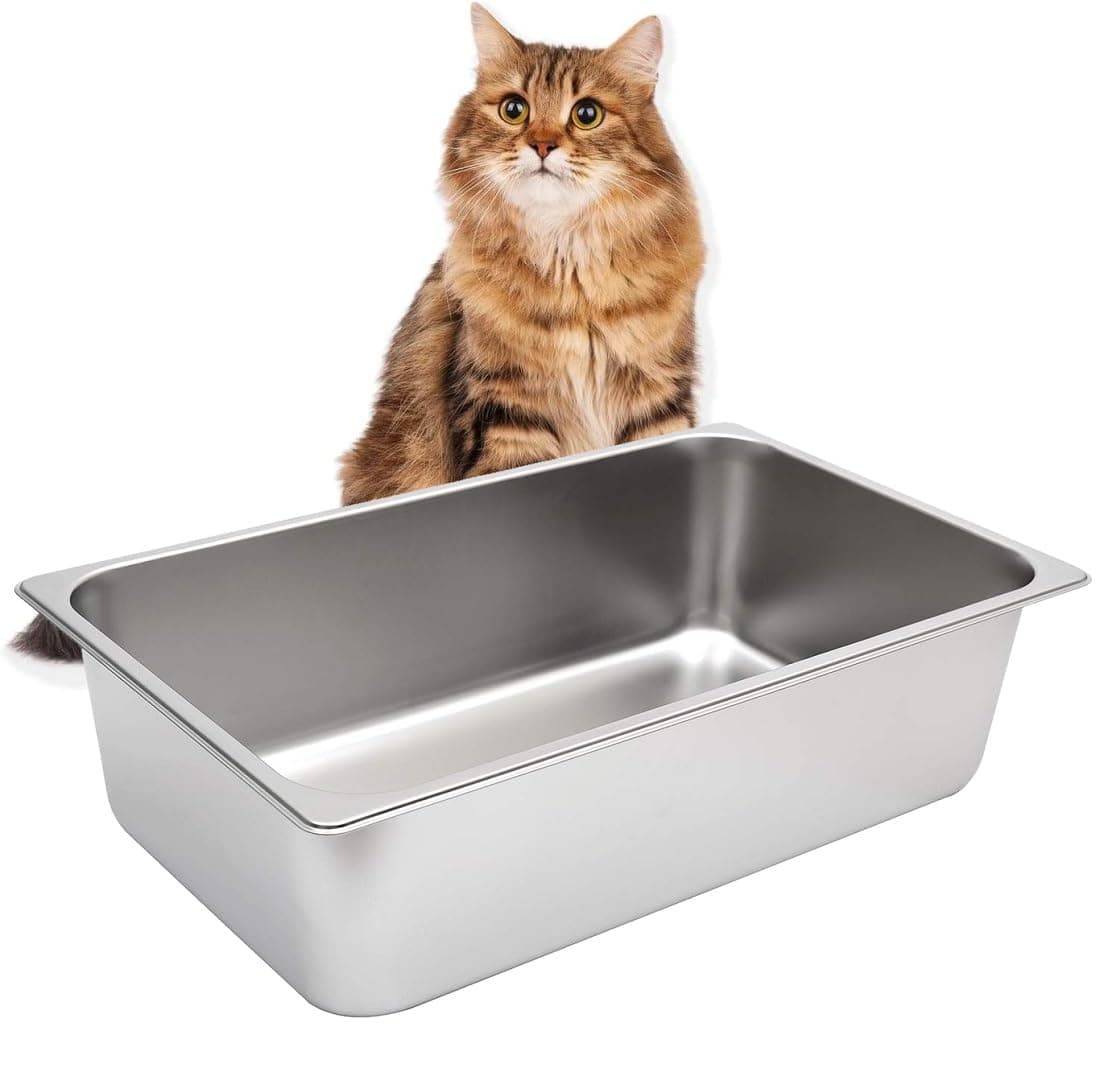 Stainless Steel Cat Litter Box, Metal Litter Pan for Cat, Non Stick Smooth Surface, 21.1" L x 13.1" W x 6" H