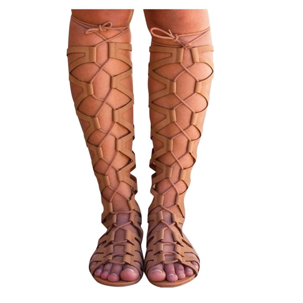 sweetnice Women Shoes Womens Open Toe Lace Up Wrap Gladiator Over The Knee Thigh High Caged Flat Sandal Roma Boot