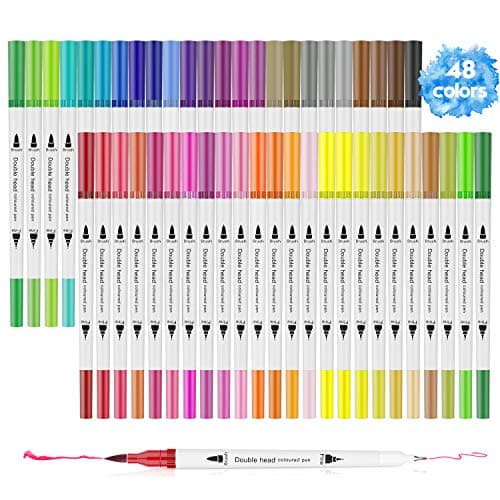 Hethrone 24 Coloring Pens Dual Brush Pens Felt Tip Pens Art Markers for Adult and Kids Coloring Books Calligraphy Drawing Note Taking