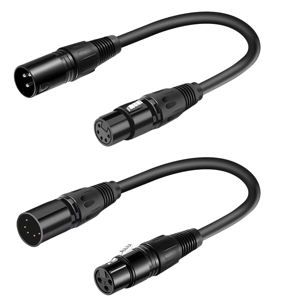 SiYear 3 Pin XLR Female to 5 Pin XLR Male Audio Cable for Microphone DMX Stage Light Turnaround ，XLR3Fto XLR5M Adapter Cable 0.3M（1SET/2PACK)