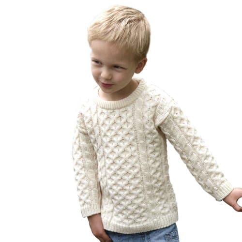 100% Irish Merino Wool Little Boy's Crew Neck Aran Sweater