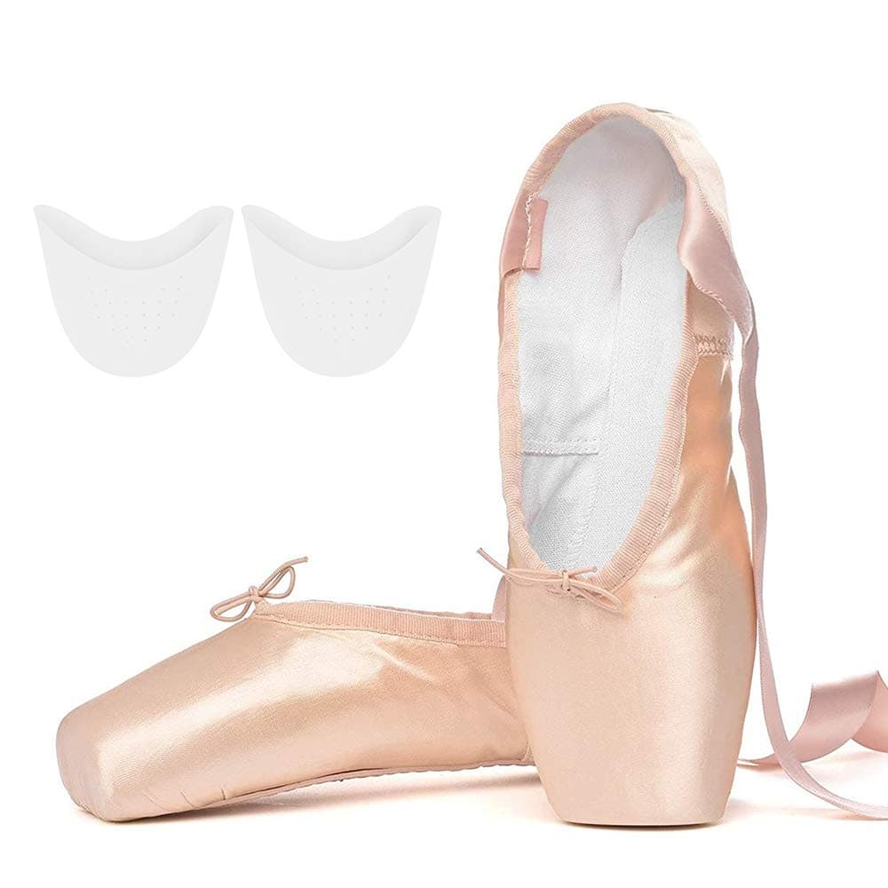 Professional Ballet Pointe Shoes Dance Shoes with Sewed Ribbon and Silicone Toe Pads for Girls Womens，13.5 UK, Pink