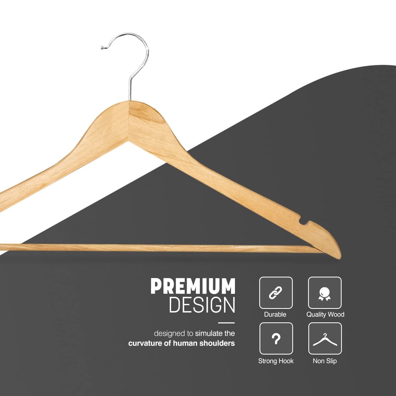 KEPLIN Strong Natural Wood Wooden Coat Hangers with 360 Degree Rotatory Hook & Round Trouser Bar & Shoulder Notches - Durable Wardrobe Space Saver - Suitable for Coat, Jacket, Suit, Jumper (20Pk)