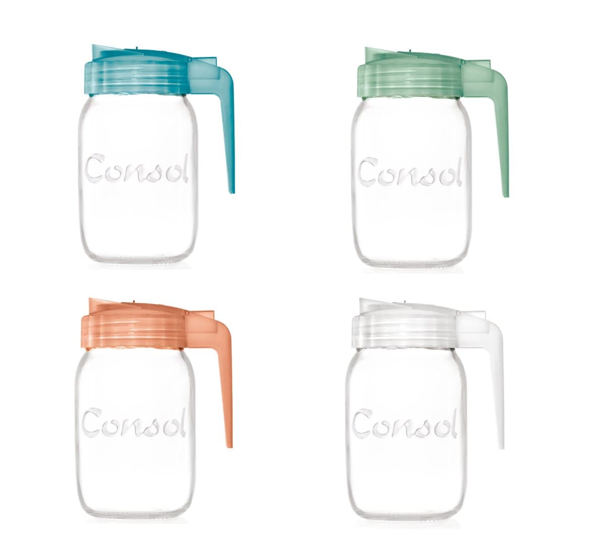 Classic Glass Preserve Mason Jar Fitted With An Easy Pouring Non Drip Angled Spout & BPA-Free Lid Converts it Into A Versatile Jug – By Consol (32oz, Multipack)