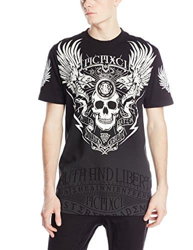 Southpole Men's Foil and Screen Print T-Shirt with Skulls Wings and Lightninig